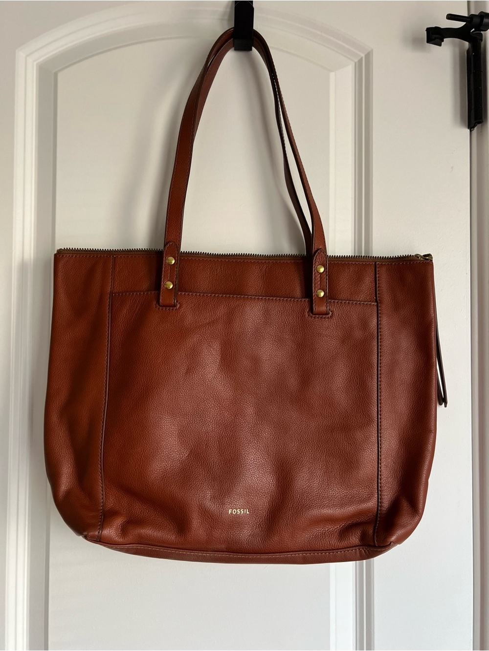 Fossil Cognac Leather Zip-Top Tote